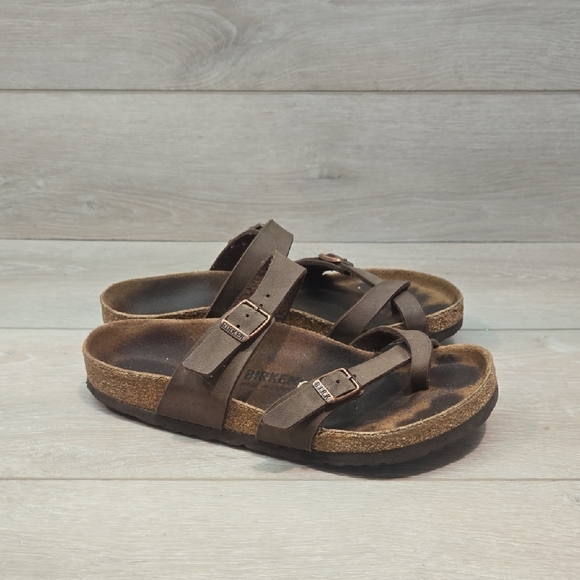 Birkenstock Women Mayari Loop Toe Brown Sandals Slide Flats Shoes Sz 37/6 Regula - Picture 1 of 10